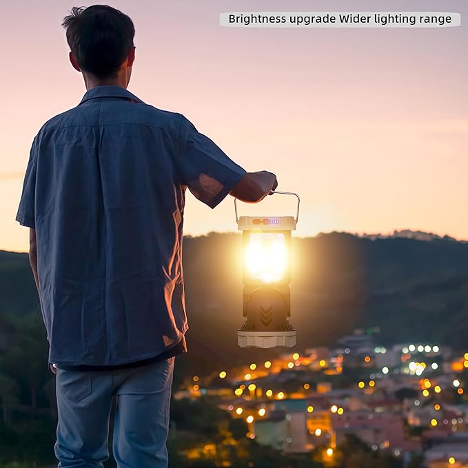 HOMY Electric Lanterns Solar Charging Gray-Green Camping Essentials LED Lights and Rechargeable Flashlight Headlight + Big Lights, 5 Light Mode Brighter Hanging Tent Lights Upgrade