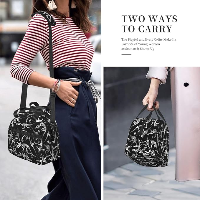 bassyil Dinosaur Insulated Lunch Bag Reusable Lunch Box With Adjustable Shoulder Strap Cooler Tote Bag For Men Women