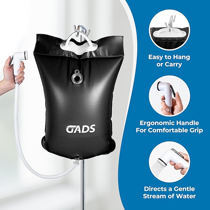 Portable Hair Washing Station, 2.5 GL Bedside Shower Water Bag for Hair Washing in Bed, Use with Inflatable Shampoo Basin, Inflatable Hair Washing Basin, Inflatable Bathtub - Black