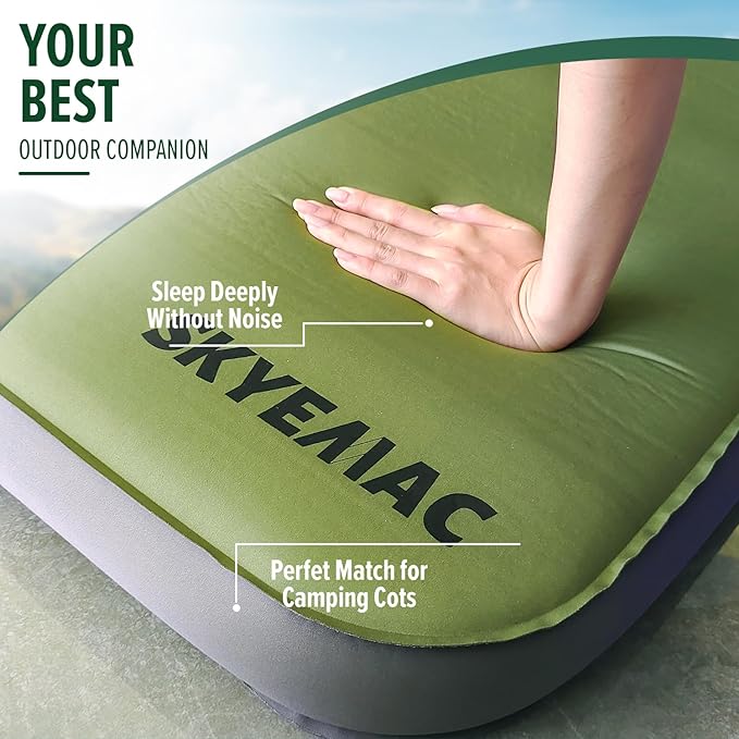 SKYEMAC 4" Thick Self Inflating Sleeping Pad with 13R Memory Foam, 78" x 29" Camping Mattress with Pump Sack, Portable Roll Up Bed, Inflatable Outdoor Mat for Rooftop Tent Car Truck Van, 4 Season