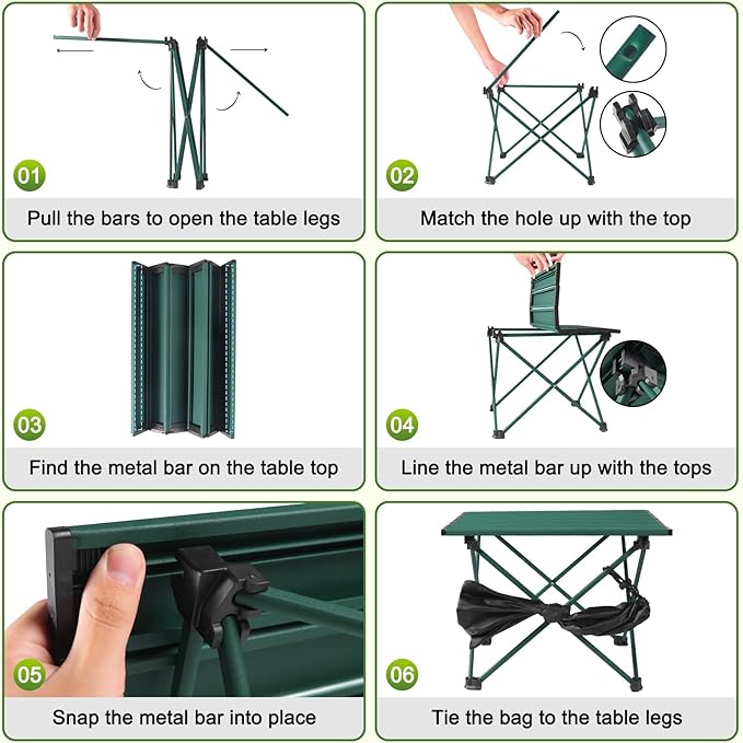 Tesouro Portable Camping Table,Folding Side Table Aluminum Top for Outdoor Cooking, Hiking, Travel, Picnic (Blackish Green, Large)