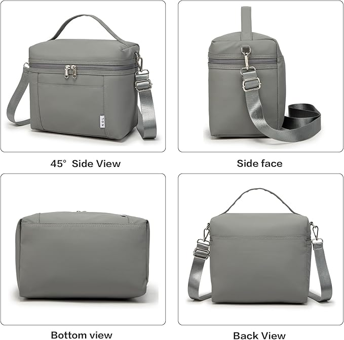 NOL Natural Organic Lifestyle Insulated Lunch Bags for Women Cooler Bag Lightweight Nylon Waterproof Lunch Box For Work (Cool gray, Medium(normal))