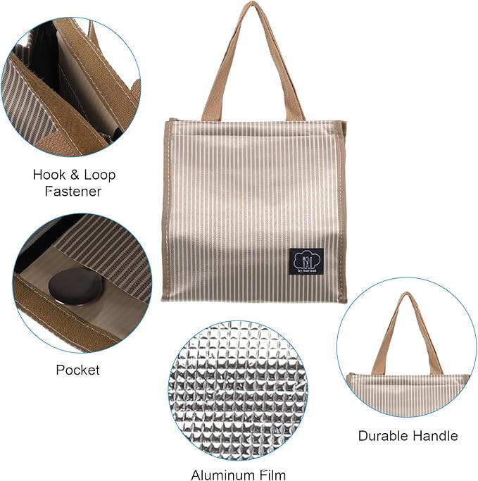 PATIKIL Insulated Lunch Bag, Oxford Cloth Waterproof Lunch Tote Bag Thermal Portable Lunch Box Food Container for Work Office Picnic Outdoor, 10.24"x6.69"x10.24", Khaki
