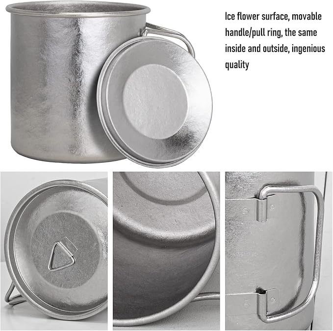 TiTo Titanium Cup Titanium Pot with Lid Ultralight Portable 450ml Foldable Handle Camping Tea Coffee Water Mug for Outdoor Backpacking Hiking Picnic Drinkware with Mesh Sack (Blue)