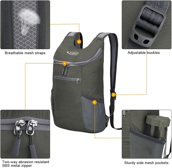 G4Free Lightweight Packable Hiking Backpack for Men Women Small Hiking Daypacks Foldable Shoulder Pack Casual Outdoor Bag 11L