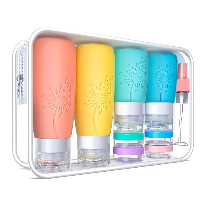 Empty 3 oz Travel Size Bottles Toiletries Containers for Toiletries Liquids，Small Silicone Mini Refillable Leak Proof TSA Approved Travel Bottles for Creams Shampoo and Conditioner Traveling