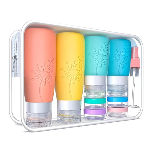 Empty 3 oz Travel Size Bottles Toiletries Containers for Toiletries Liquids，Small Silicone Mini Refillable Leak Proof TSA Approved Travel Bottles for Creams Shampoo and Conditioner Traveling