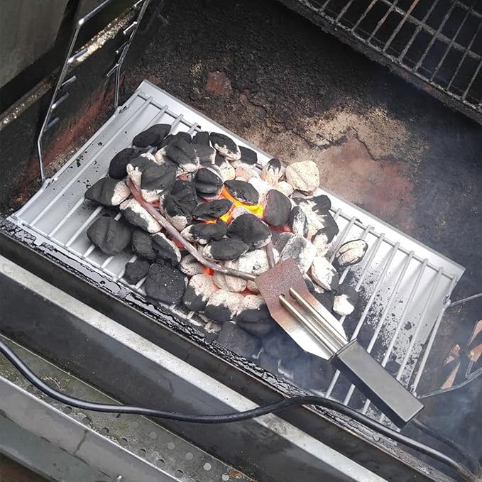 27 Inch Ash Pan Replacement Parts for Char Griller 1224, 1324, 2121, 2222, 2727 and Charbroil Grills, Charcoal Tray with 2pcs Fire Grate Hanger Set