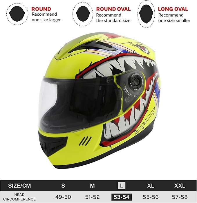 TCT-MOTORPARTS DOT Youth Four Wheeler Helmet Kids Motocross ATV Helmet Full Face Helmets for Offroad Street Dirt Bike Go-Kart BMX MX Snowmobile Skateboard Yellow Shark Mouth Large