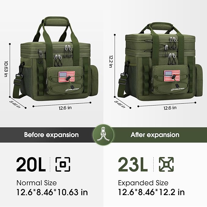 Maelstrom Tactical Lunch Box, 23 L Insulated Lunch Bag for Men, Expandable Double Deck Lunch Cooler Bag,Large Leakproof Soft Lunch Tote with Detachable MOLLE Bags, for Adult Women Work,Picnic
