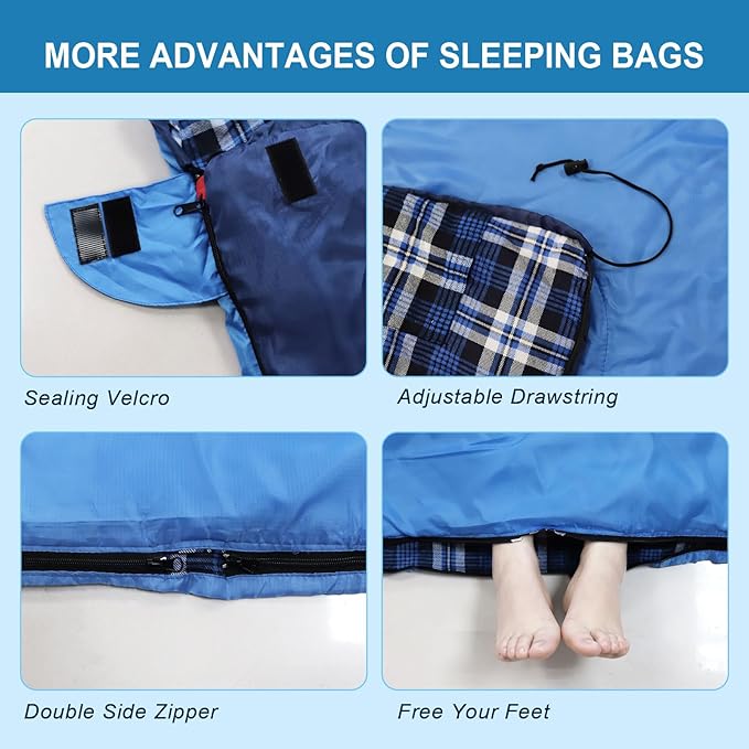 Double Sleeping Bag Flannel for Adults with 2 Pillows 2 Person Sleeping Bags Camping XXL Queen Size Two Person Sleeping Bag for Cold Weather