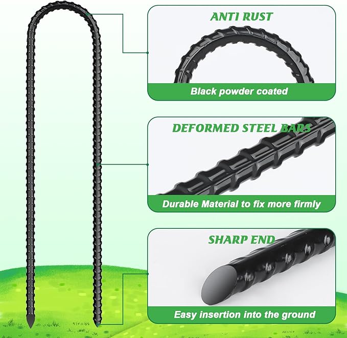 Gtongoko Trampolines Wind Stakes 12 Pack 12 Inch,Heavy Duty U Shaped Rebar Tent Stakes Ground Anchors Galvanized Steel Safety Trampoline Anchors for Camping Tents, Soccer Goals