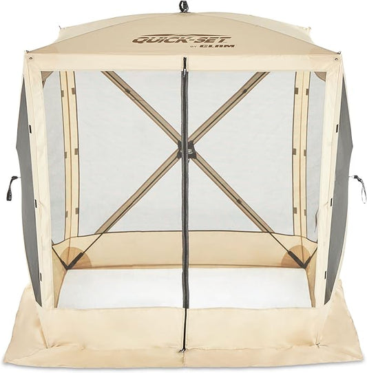CLAM Pop Up Screen Tent, Outdoor Camping Gazebo Canopy, Traveler, 6' x 6', Tan