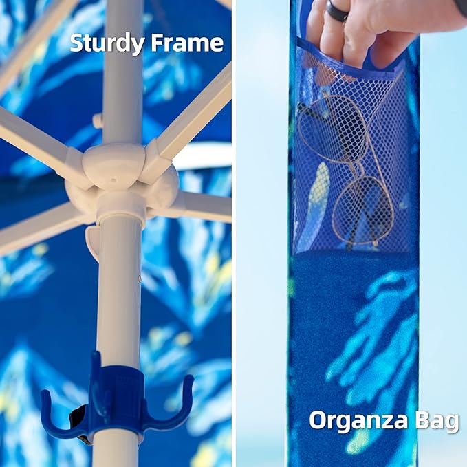 AMMSUN Beach Cabana, 6.2'×6.2' Beach Canopy, Easy Set up and Take Down, Cabana Tent with Sand Pockets, Instant Sun Shade with Side Wall, Blue Paint