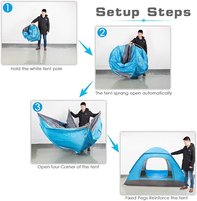 Waterproof Instant Pop Up Tent 3-4 Person Camping Tent, Instant Set Up, Outdoor Hiking Backpacking Tent Shelter
