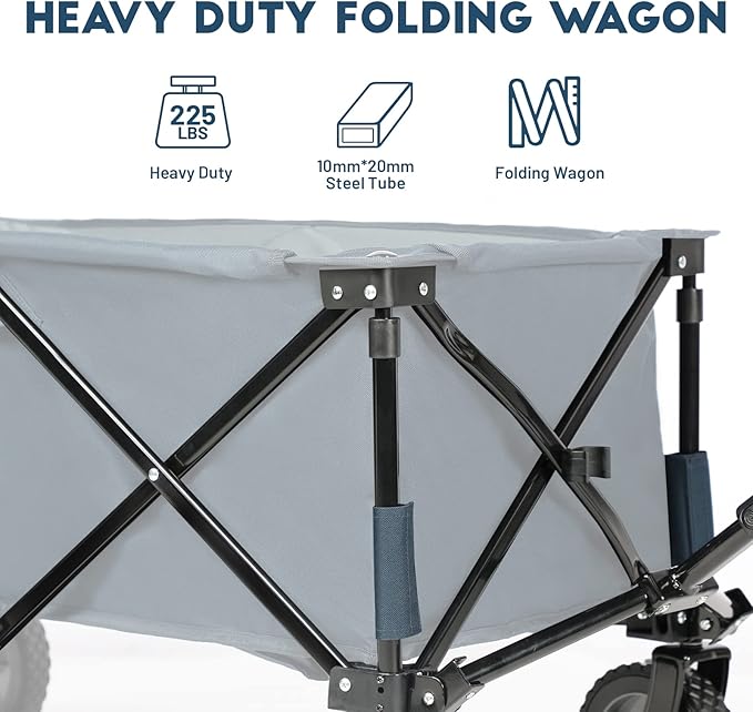 TIMBER RIDGE Collapsible Outdoor Folding Wagon Cart Heavy Duty Camping Patio Shopping Garden Cart with Side Bag Cup Holder, Blue