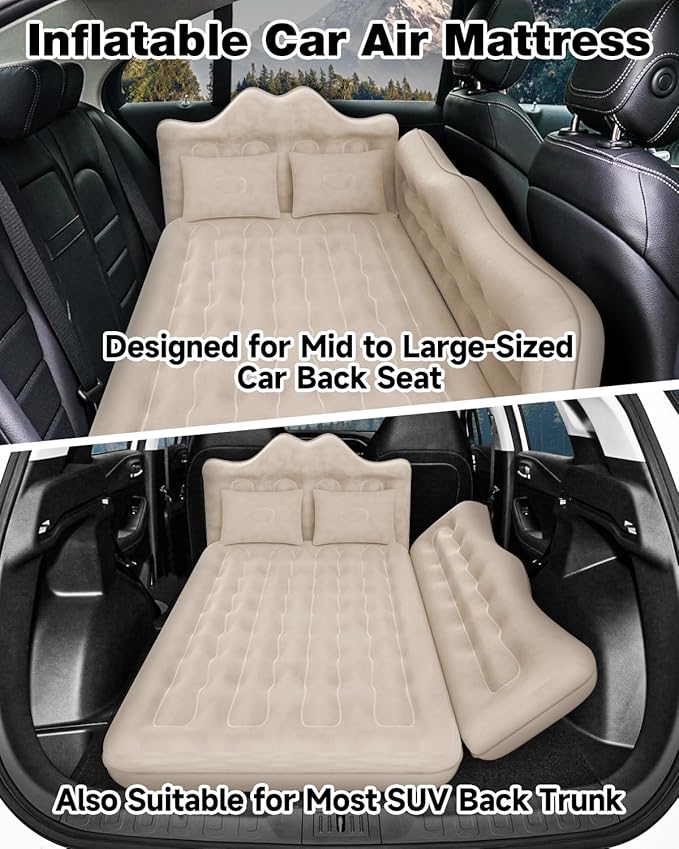 Umbrauto Car Air Mattress Bed: Inflatable SUV Camping Sleeping Pad for Truck Back Seat with Pump & Pillows, Blow Up Backseat Car Mattress for Van Rear Seat