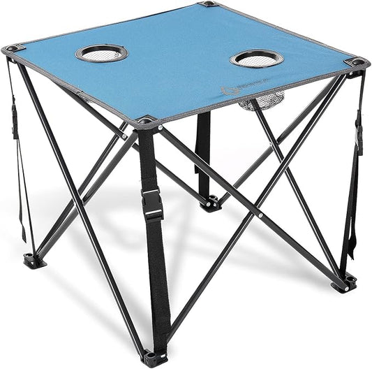 ARROWHEAD OUTDOOR 26” (66cm) Heavy-Duty Portable Camping Folding Table, 2 Cup Holders, Compact, Square, Carrying Case Included, Steel Frame, High-Grade 600D Canvas, USA-Based Support