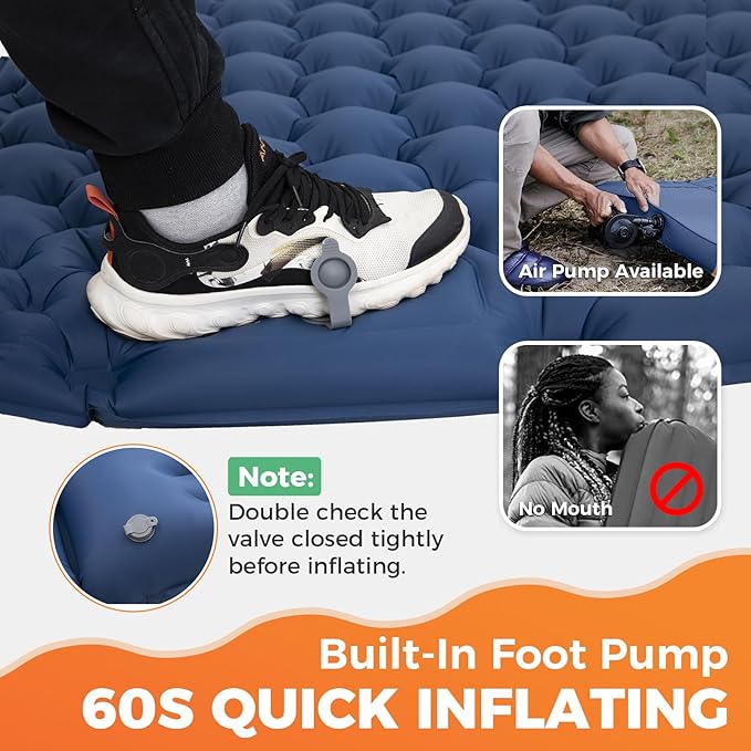 KingCamp Self Inflating Camping Mattress with Built-in Foot Pump, Connectable Durable Inflatable Sleeping Mat with Pillow, Compact Camping Air Mattress for Hiking