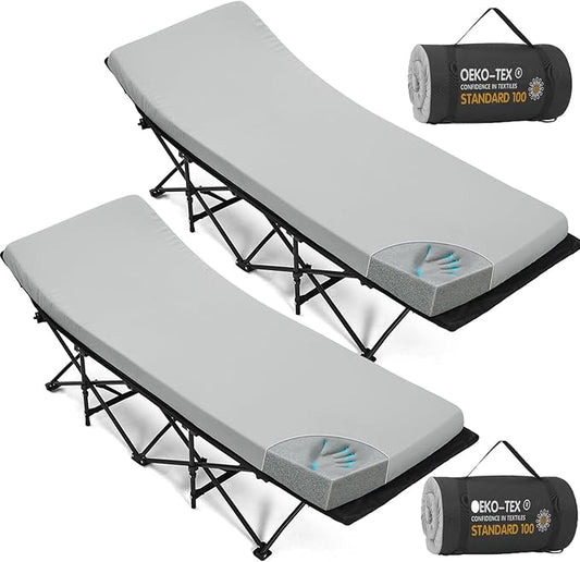 CYMULA Camping Cot Mattress 2in Memory Foam Sleeping Pad,Soft Warm Non-Slip Camping Mattress Topper with Retaining for Adults,Portable Roll up Pad for Travel(75 x30)（only Mattress）