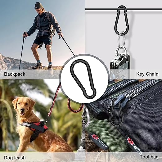 KINLINK 10 Pack Black Carabiner Clip, 2.36 inch Heavy Duty Spring Snap Hook, Small Caribeener Clips for Outdoor Camping, Swing Set, Hammock, Hiking Travel, Fishing, Quick Link Keychain