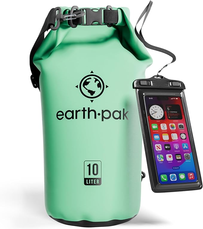 Earth Pak Waterproof Dry Bag - Roll Top Waterproof Backpack Sack Keeps Gear Dry for Kayak with Waterproof Phone Case