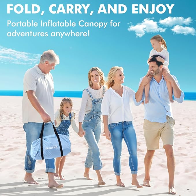 Elegear Inflatable Beach Canopy Tent, 7'x7' Beach Cabana, 30s Setup UPF 50+ UV Protection Portable Blow Up Tent Sun Shade Shelter with Side Curtain, for Camping Fishing Backyard Picnics - 6-8 Person