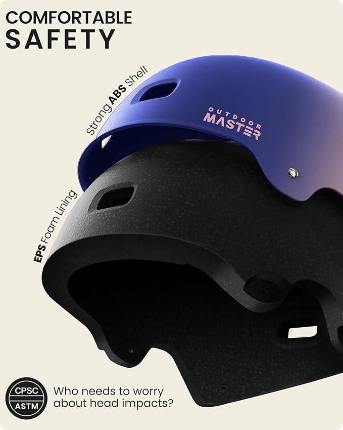 OutdoorMaster Skateboard Cycling Helmet - Two Removable Liners Ventilation Multi-Sport Scooter Roller Skate Inline Skating Rollerblading for Kids, Youth & Adults