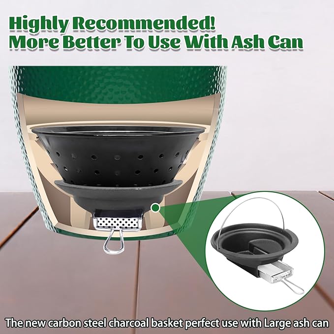 KAMaster Carbon Steel Charcoal Basket Fire Bowl for Large Big Green Egg,Ash Basket for Large Kamado Grill Accessories Fire Box Bowls Ash Basket,Kamado Grill Joe Classic and Other Similar Grills