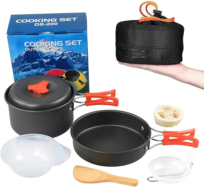 aiGear Camping Cookware Mess Kit, Non-Stick Camping Pan Pot Kettle, Lightweight Aluminum Camping Utensils, Collapsible Portable Camping Cooking Set for Outdoor Cooking Hiking Picnic