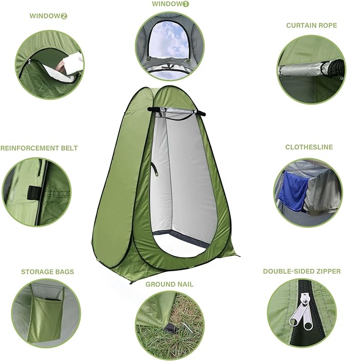 Anngrowy Pop Up Privacy Shower Tent - Portable Outdoor Camping Bathroom Toilet Changing Dressing Room - UPF40+ Waterproof