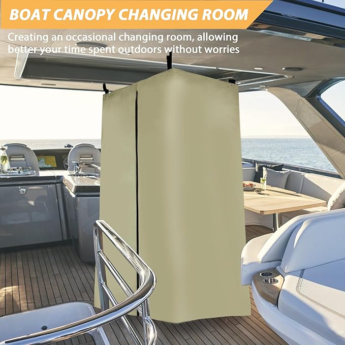 Privacy Tent for Boats, Heavy-Duty Hanging Changing Room for Pontoon Boats, Privacy Curtains for Pontoon Boats, Attaches to Bimini Top Poles (Gray)