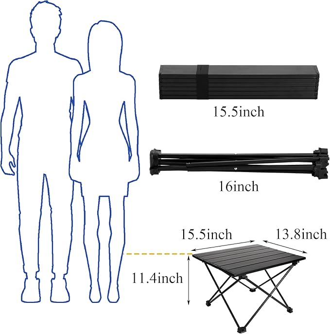 SOUJOY Camping Side Table, Portable Folding Beach Table, Small Aluminum Picnic Backpacking Table for Outdoor Cooking, BBQ, Hiking, Boat, Travel, 15.5''L x 13.8''W x 11.4''H