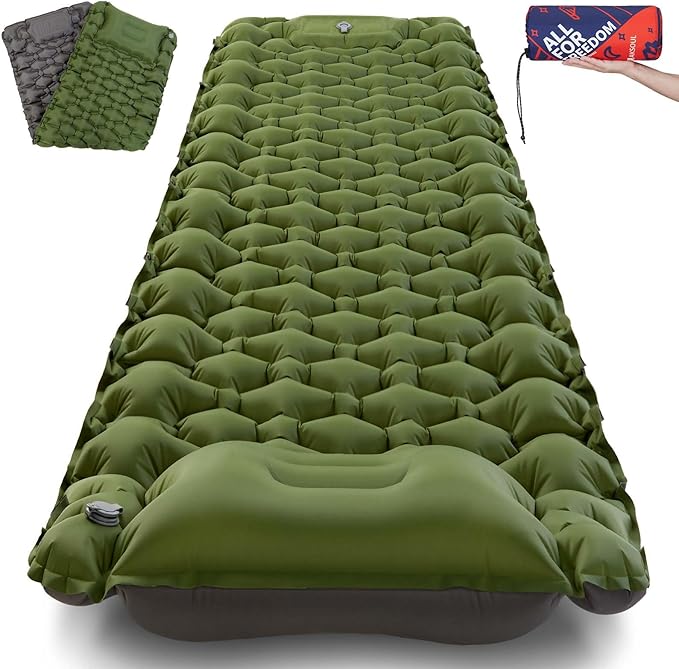 AKSOUL Sleeping Pad Camping Mat: Self Inflating Ultralight & Compact Air Mattress, Connectable Lightweight Inflatable Pad with Built-in Foot Pump for Camping, Hiking, Backpacking