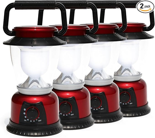 LED Lantern Variable Power Retro Battery Powered Camping Light, COB High Brightness Dimmable Camping Lamp for Hiking, Fishing, Repairing and Emergency Lighting (Red -4 Pack)