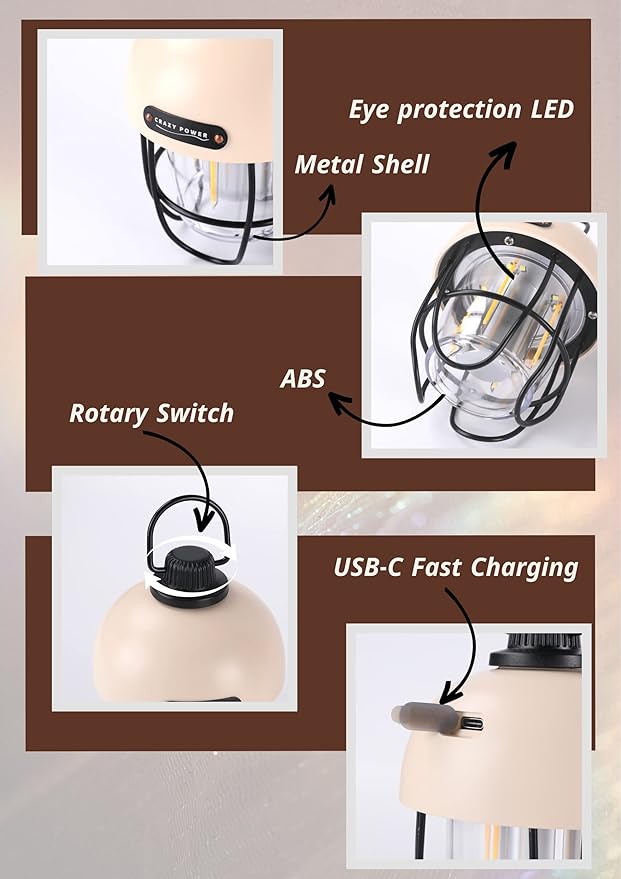 Crazy Power Camping Lantern Rechargeable LED Camping Light Premium Vintage Light 4500 mAh High Capacity Dimmable 3 Light Modes Waterproof for Camping Hiking Fishing Power Outages (CPG100 Green)