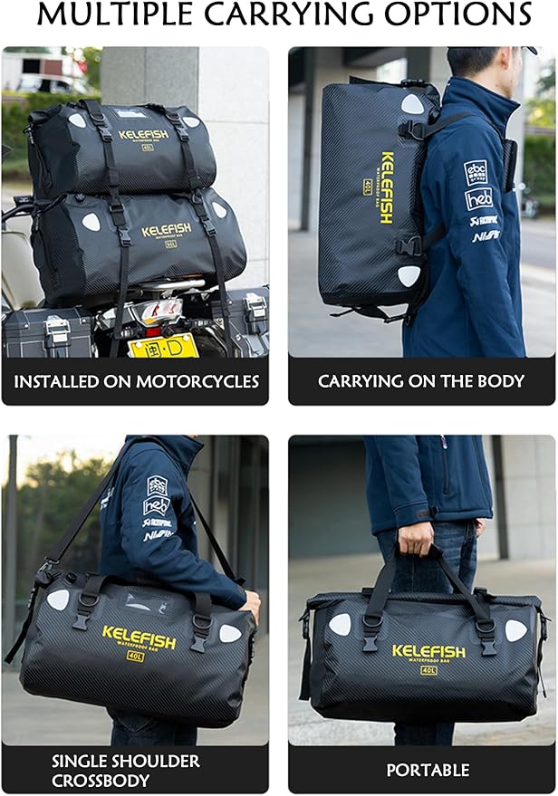 Waterproof Duffel Bag 20L 40L 66L Motorcycle Travel Dry Bag with Quick-fixed Straps for Motorcycling, Kayaking, Rafting, Boating, Camping