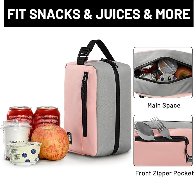 MIER Freezable Snack Bags Small Frozen Mini Cooler Lunch Bag Freezer Insulated Pouch for Kids Adults Work School Travel On-the-go, Pink/Grey