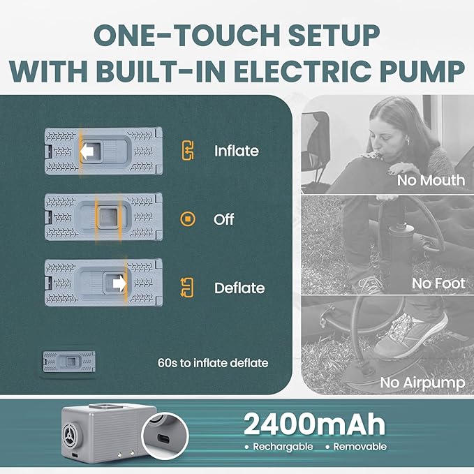 Sleeping Pad for Camping, 3.15" Ultra-Thick Self Inflating Sleeping Mat with Electric Pump&Pillow, Memory Foam Camping Mattress Pad, 4-Season Portable Camp Mat for Travel,Car,Tent,Home-Green