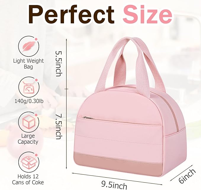 Lunch Box Lunch Bag for Women Men, Leakproof, Insulated Lunch Box Tote with Large Capacity, Lunch Container for Work/Office (Pink)