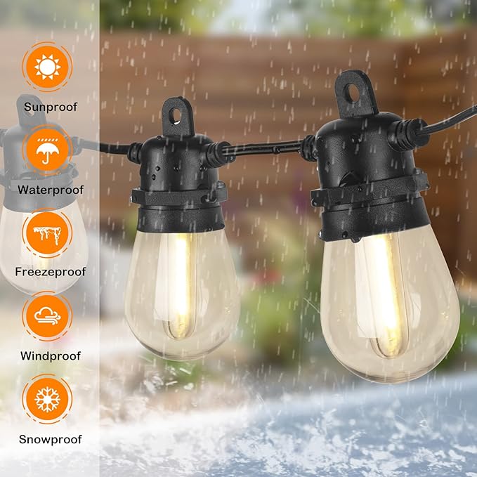 DGE Outdoor LED String Lights 48FT Patio Shatterproof & Waterproof IP65, 18 AWG UL Listed Wire Bright String Light for Patio, Backyard, Gazebo, Porch, Wedding Party