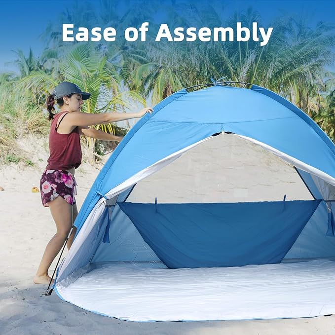 COVACURE Beach Tent Sun Shelter for 3-4 Person - UPF 50+ UV Protection Beach Shade, Waterproof & Lightweight, Easy Setup Portable Sun Canopy for Camping, Fishing, Beach