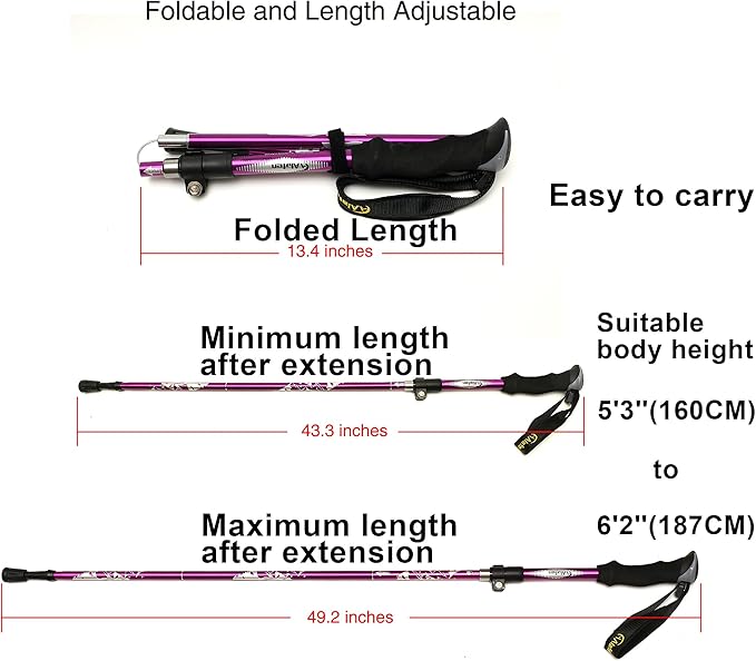 Aluminum Collapsible Ultralight Travel Trekking Hiking Pole for Men and Women