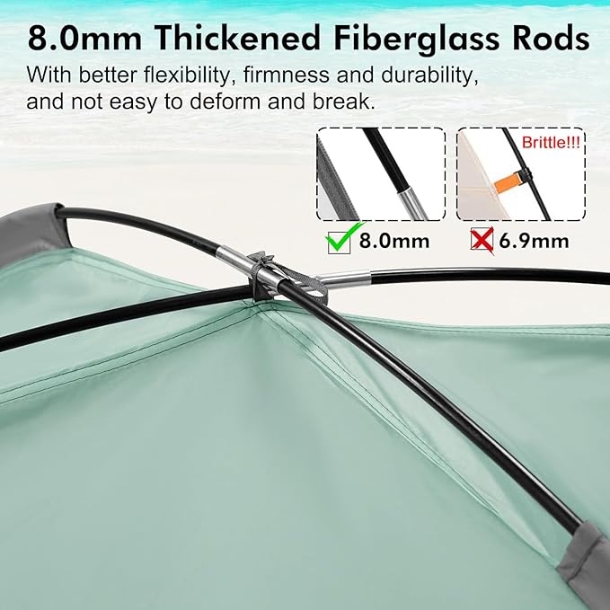 WhiteFang Beach Tent Anti-UV Portable Sun Shade Shelter for 3/4/6/8 Person, Extendable Floor with 3 Ventilating Mesh Windows Plus Carrying Bag, Stakes and Guy Lines