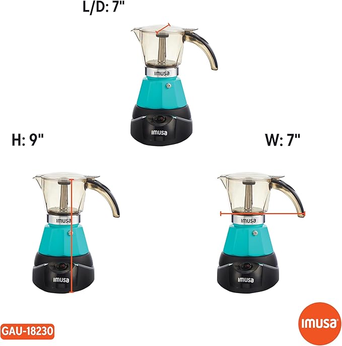 Imusa 3 or 2cup Electric Espresso Maker, Teal