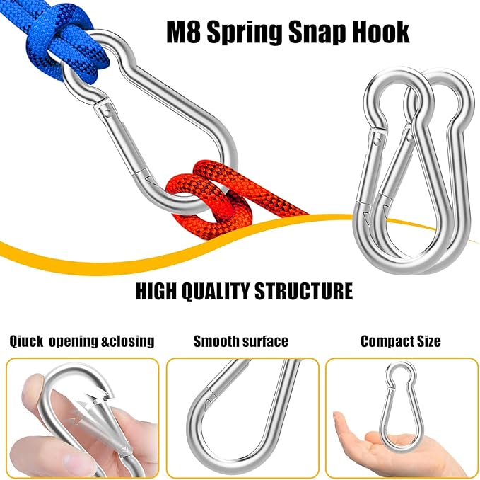 100PCS 3" Heavy Duty Spring Snap Hook, M8 5/16" Galvanized Steel Snap Hook Carabiner Quick Link Carabiner Clip, 500LBS Holding Capacity Quick Link Keychain for Swing Hammock Gym Outdoor