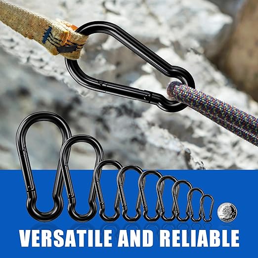 KINLINK 10 Pack Black Carabiner Clip, 1.57 inch Heavy Duty Spring Snap Hook, Small Caribeener Clips for Outdoor Camping, Swing Set, Hammock, Hiking Travel, Fishing, Quick Link Keychain