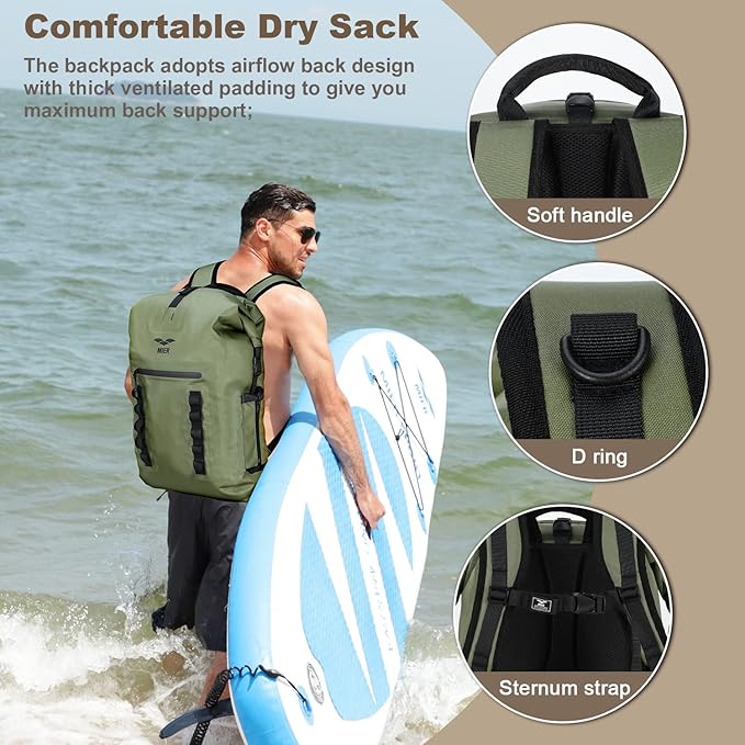 MIER Dry Bag Waterproof Backpack 30L Dry Sack Heavy Duty Roll-Top Closure for Kayaking, Beach, Boating, Swimming, Surfing