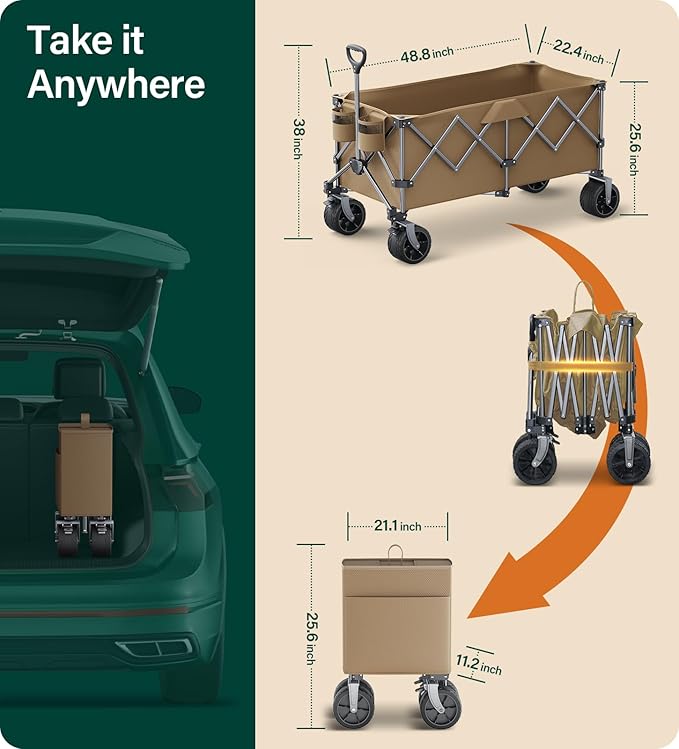 440Lbs Collapsible Wagon Cart with Big Wheels, Ideal for Beach, Camping, Garden, Sports & Transport