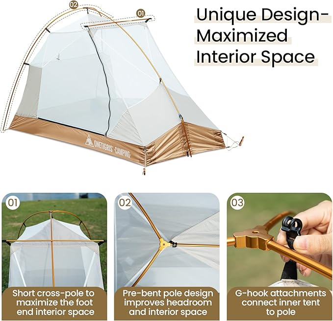 OneTigris Mona Ultralight 1 Person Tent, 3 Season Tent Waterproof for Camping Hiking Backpacking Trekking 3000mm Waterproof